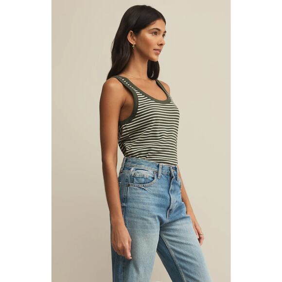 Z Supply Elin Stripe Rib Tank - Dark Agave NWT SIZE XS S M - Picture 4 of 5